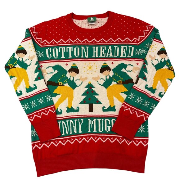 Elf Cotton Headed Ninny Muggins Christmas Holiday Sweater Size Medium - Picture 1 of 5